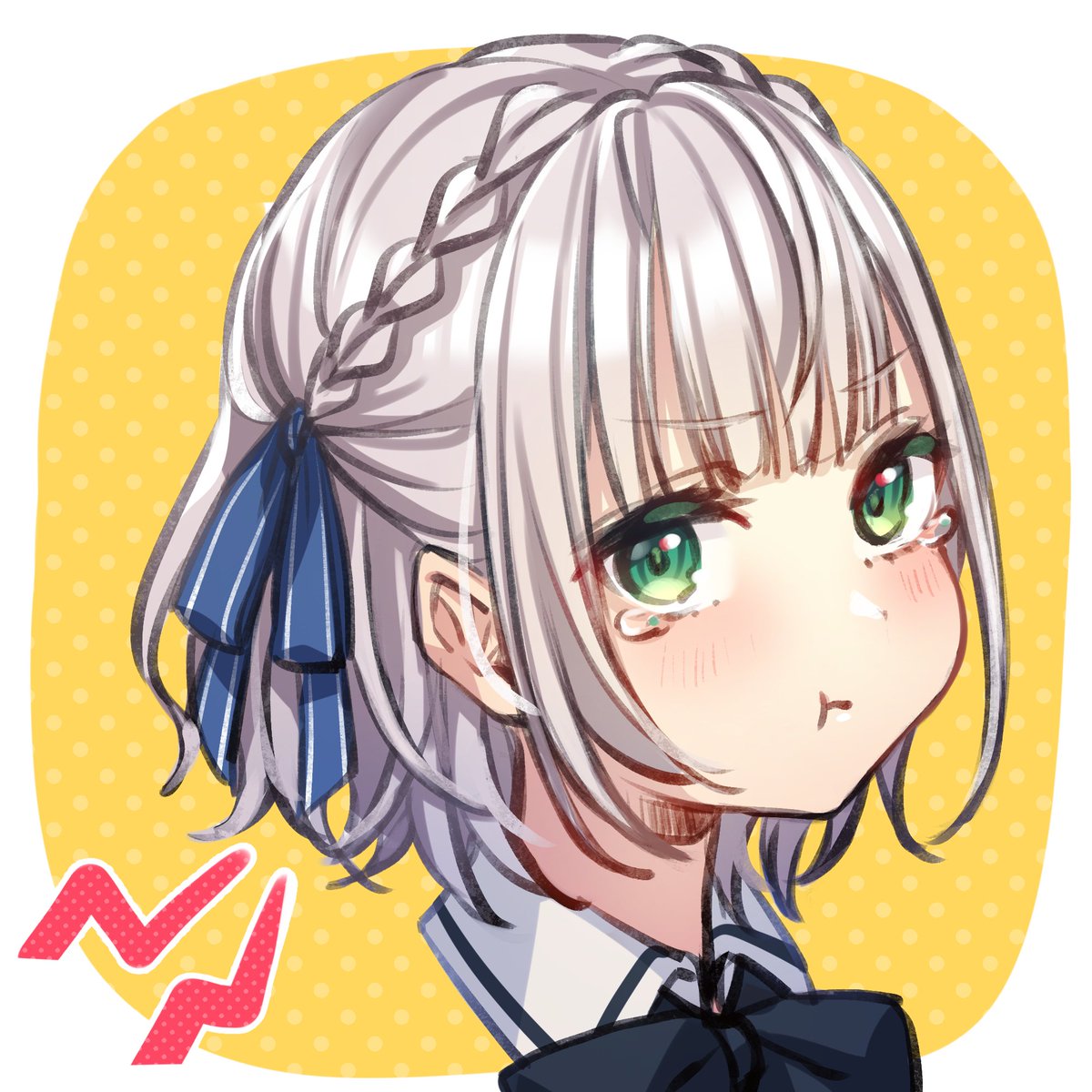 shirogane noel 1girl solo pout green eyes grey hair official alternate hairstyle braid  illustration images