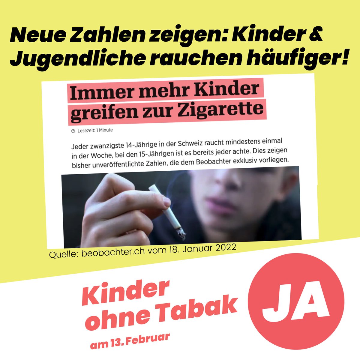🚨 Alarmierende Zahlen: <a href="/zhaw/">ZHAW</a>-Studie im Kanton ZH zeigt, dass Anteil an Rauchenden unter Minderjährigen in letzten Jahren massiv zugenommen hat: Verdoppelung bei 14-Jährigen und Anstieg von 4,5 auf 12,3% bei 15-Jährigen. Quelle: bit.ly/3Kzzd9h #KinderohneTabak #abst22