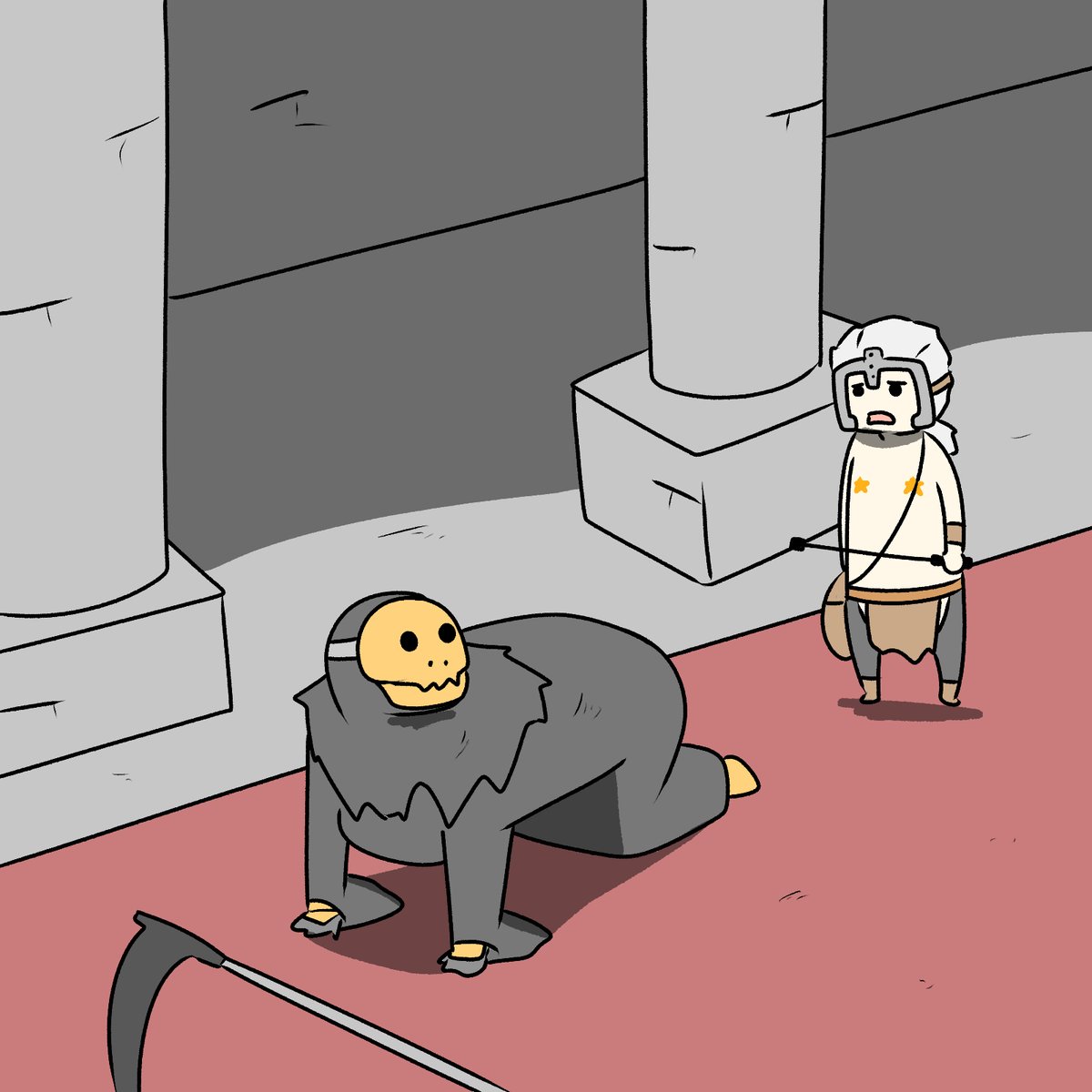 「主の尻が叩かれたと聞きいて
居ても立っても居られなかった死神 」|Mr.Aのイラスト