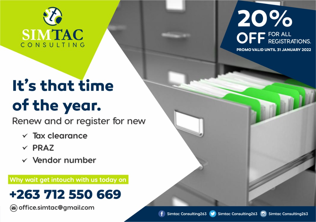 SimtacS's tweet photo. Did you know that Simtac Consulting is running a promotion of 20% for all the type of company you want to register? 

The good news is that you still have 8 days to register your company. Contact us today and operate legally

#companyregistration #taxpreparation #taxclearance https://t.co/0XtFBSSZqG