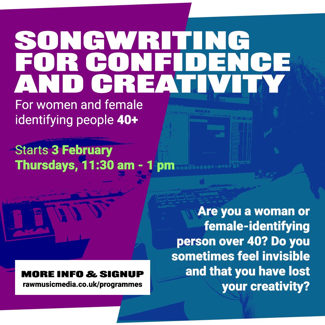 Are you a woman or female identifying person over 40?
Let me help you to understand the process of songwriting and gain confidence and self-belief

Sign up via <a href="/RawMusicMedia/">Raw Material Music & Media</a> 

#wearetheunheard #rawmusicmedia #womenover40 #songs #songwriting #lyrics #selfbelief #confidence