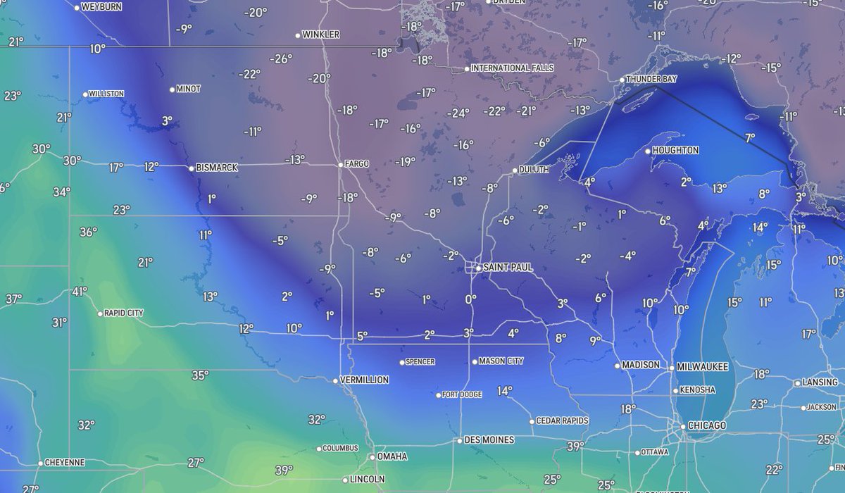 Frigid conditions are in place across the Upper Midwest and northern Plains as Arctic air moves into the United States: https://t.co/u4d9bNOdkL https://t.co/iAGExkjmPd