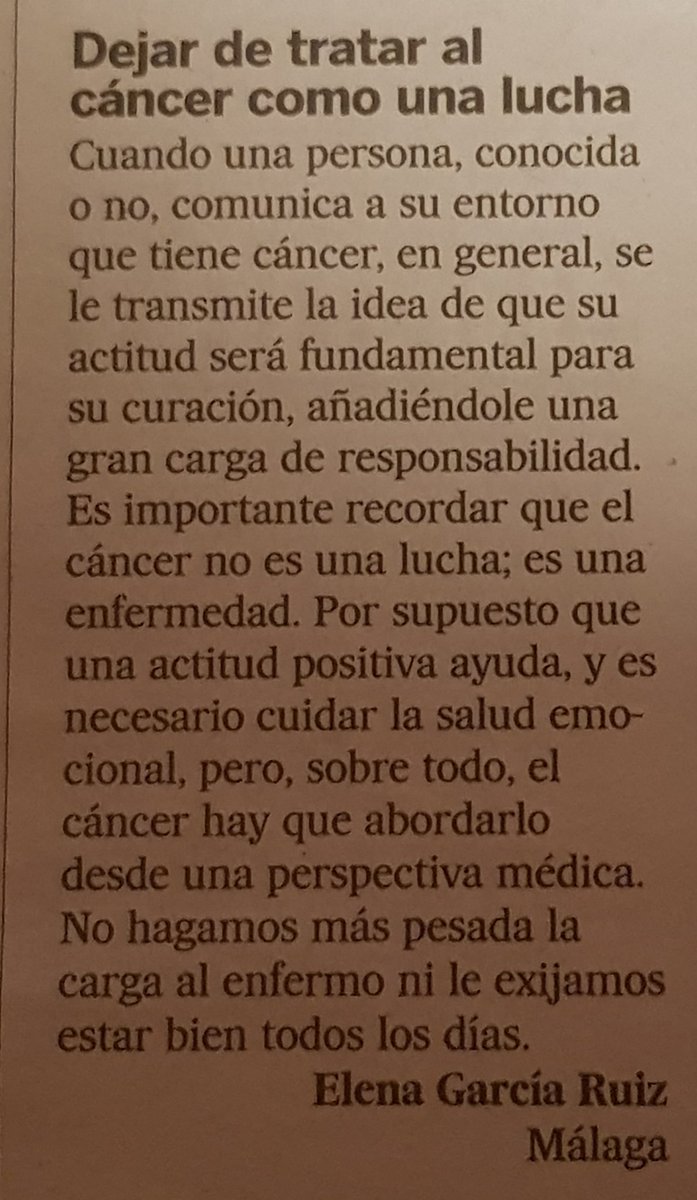 Dejar de tratar al cáncer como una lucha. Via, <a href="/el_pais/">EL PAÍS</a>