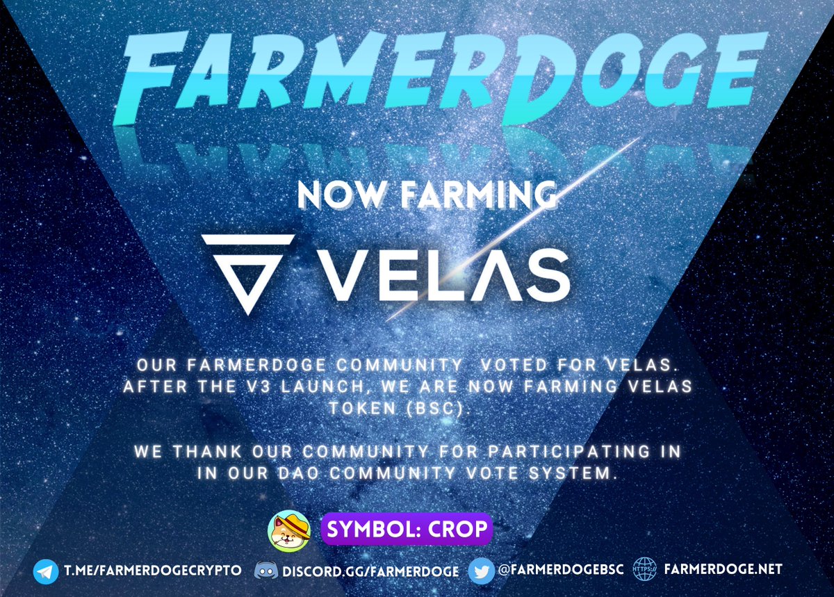 FarmerDogeInc's tweet image. We are now farming VELAS! 

CROP holders can now receive VELAS tokens