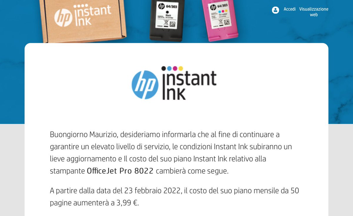simplemal's tweet photo. Ed ecco uno dei servizi che ho sempre consigliato per il suo vantaggio economico pronto ad aumentare i prezzi. Peccato @HP_Italia vorrà dire che ci guarderemo altrove #instantink https://t.co/o1nDR4NCYl