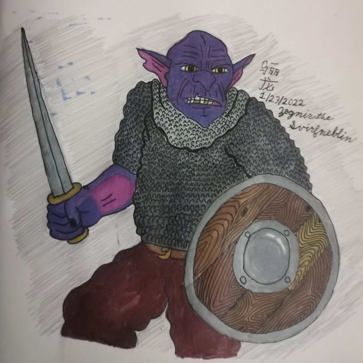 NinjaEVX's tweet photo. Day 23 of my #NewYearsResolution in finishing a #drawingPerDay. Someone, in a "1e" #DnD game that I'm playing in, asked to draw their character, Zegnir, a svirfneblin (Deep gnome).
#art #ttrpg #characterdesign #DnDcharacter #characterart #drawing https://t.co/5dER8AIJeT