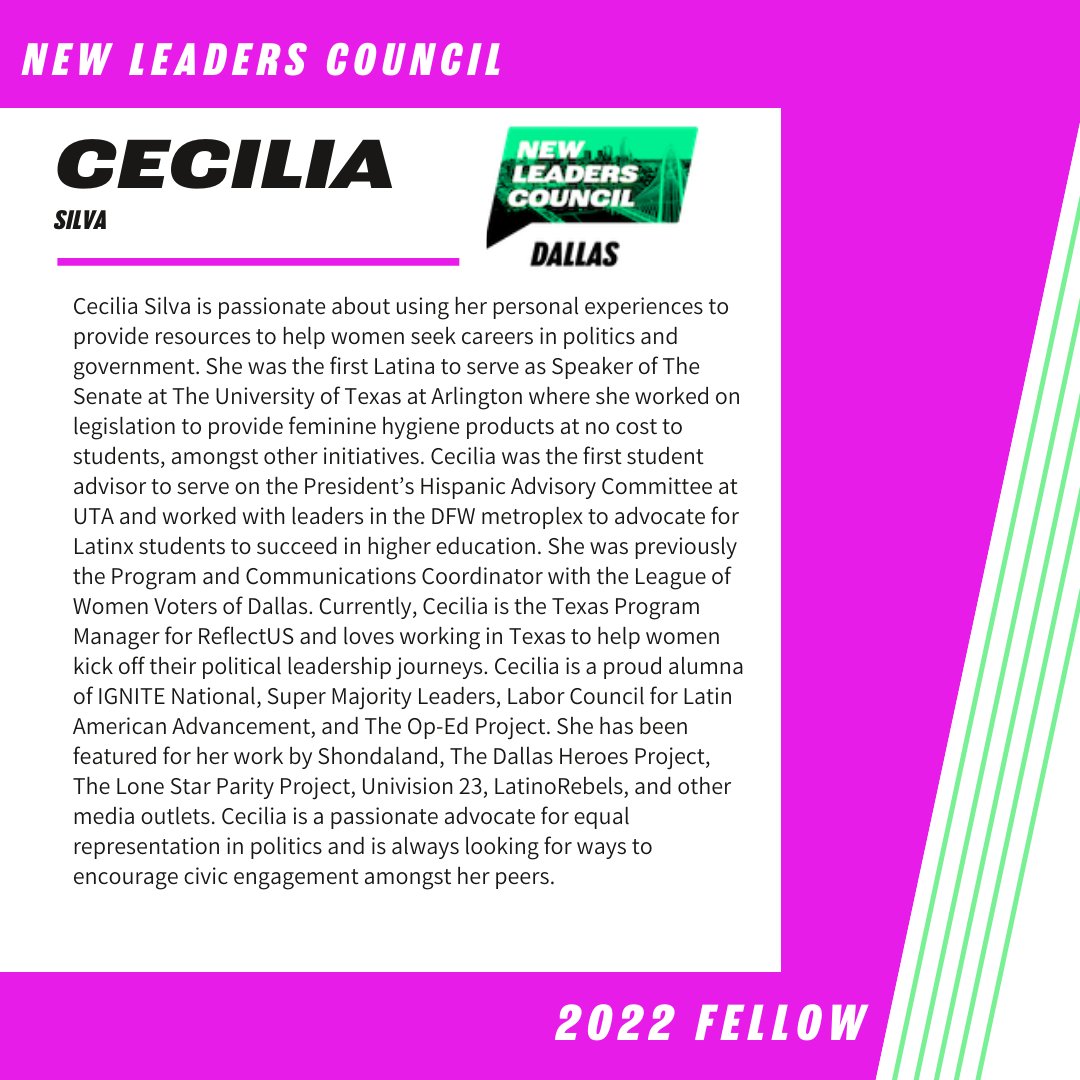 nlcdallas's tweet photo. Cecilia Silva is passionate about using her personal experiences to provide resources to help women seek careers in politics and government. 
Welcome to the #NLCFamily and #NLC2022, Cecilia! Show them some love and words of encouragement in the comments!⁠
https://t.co/mbNifTCRtR https://t.co/M3tk9qZgHh