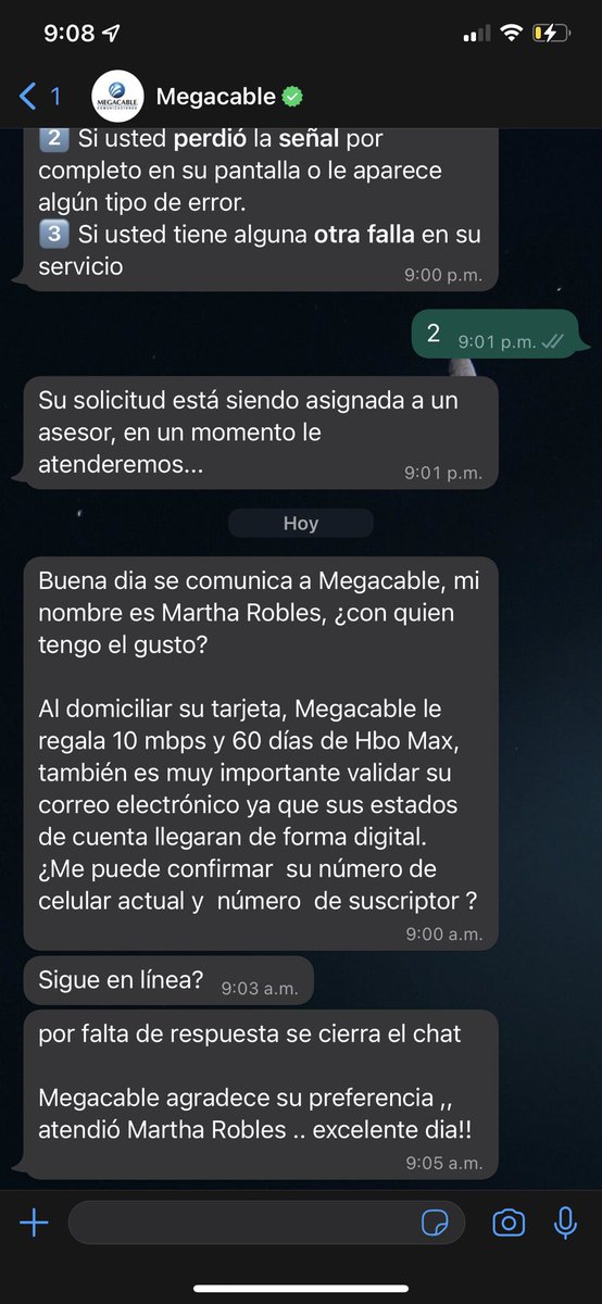 CharlyMoon27's tweet photo. @Megacable apesta tardan 12 hrs en contestar… y cuando te contestan si tardas 2 min en responder cierran el chat https://t.co/ox2XyZdSss