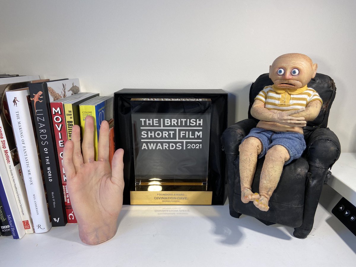 would you look at that absolute BEAUTY!! no, not you dave! i mean the award the lovely folks <a href="/BritShortFilm/">The British Short Film Awards</a> have just sent over!

thanks again to the amazing festival founders for selecting my short! i’m beyond honoured to have this trophy pride of place on my weird shit shelf…