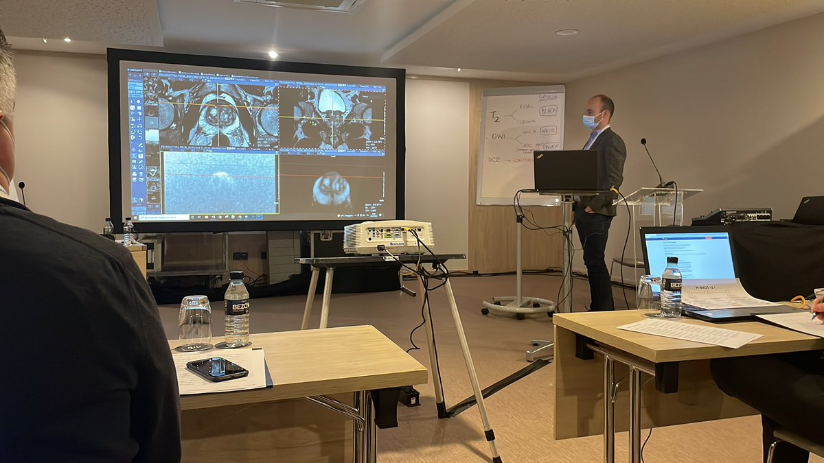 Polion_Mykyta's tweet photo. H-on training 'MRI reading course' held by 'the father' of PI-RADS @JelleBarentsz and the local mentors @giga_fra and @F_Sanguedolce That was the 3-hour brainstorming: first an individual assessment of MRI prostate (from PROMIS trial), and then the group mistake analysis #ESOU22 https://t.co/P7ipjhiEmT