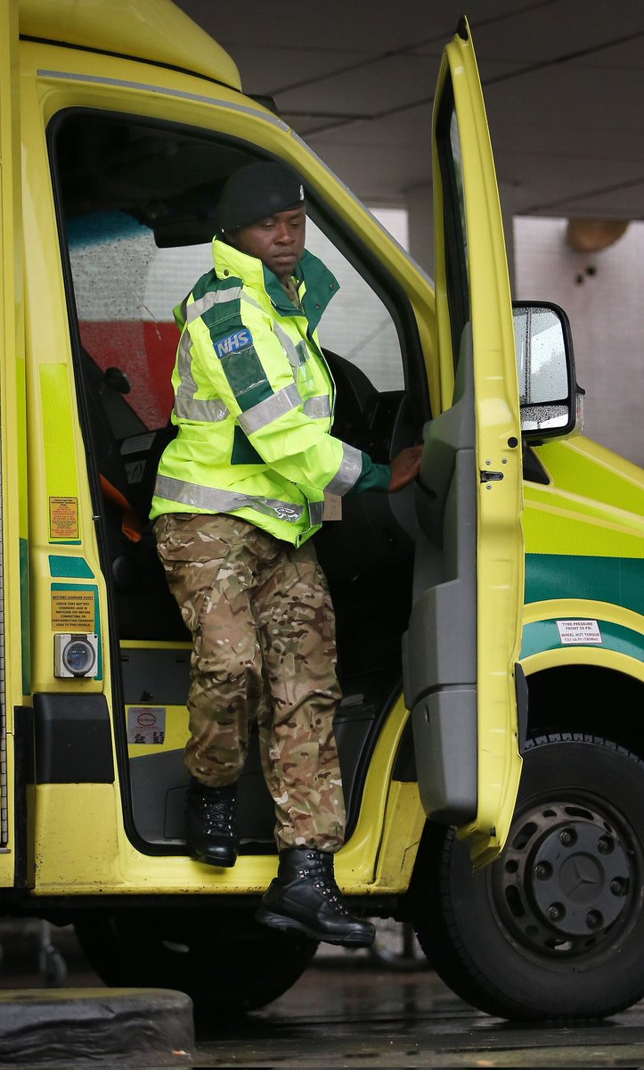 RAF_Luton's tweet photo. BREAKING: 300 Undercover Super Army Soliders disguised as Ambulance drivers will assist paramedics enforce mandatory #CovidTesting and #Omicron #VaccineMandate around the UK as part of Operation HappyJabber 

Photographed from a Canberra #coronavirus #VaccinesWork #vaccinated https://t.co/qlvzpLNiFv