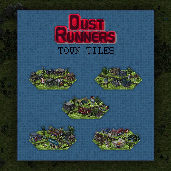DustRunnersGame's tweet photo. Our tileset is getting richer and richer by the minute! Enjoy us playing around with all the evil companies' logos, like Shill down here #indiedeveloper #pixelart  #pixels #pixelartist #roguelike #roguelite #indiegames #apocalypse #hexmap #hexagons #tiles #tilemap #indiedevhour https://t.co/6VtrmR5tQ3