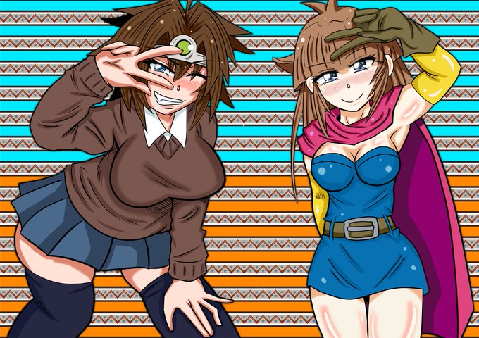 #女の子二人のイラストを貼る見た人もやる 
こいつらいつも横ピースしてんな 