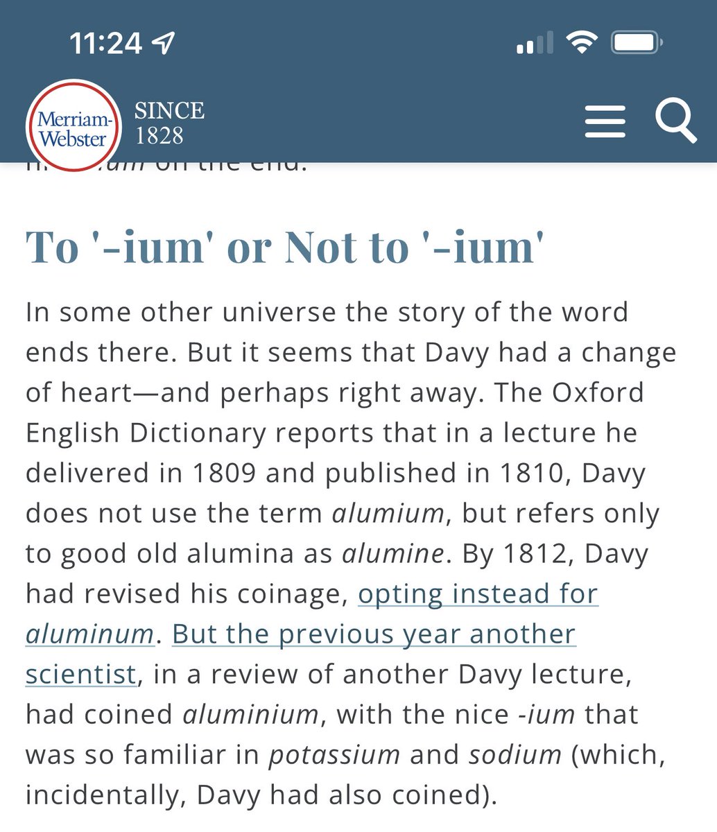 DirkZealey's tweet photo. @isildore @BristleBris @brunchausen Seems, according to the website of the “US Dictionary Dude, that aluminium was actually coined a year earlier but 🤷🏻‍♂️ https://t.co/dTACsYJw56