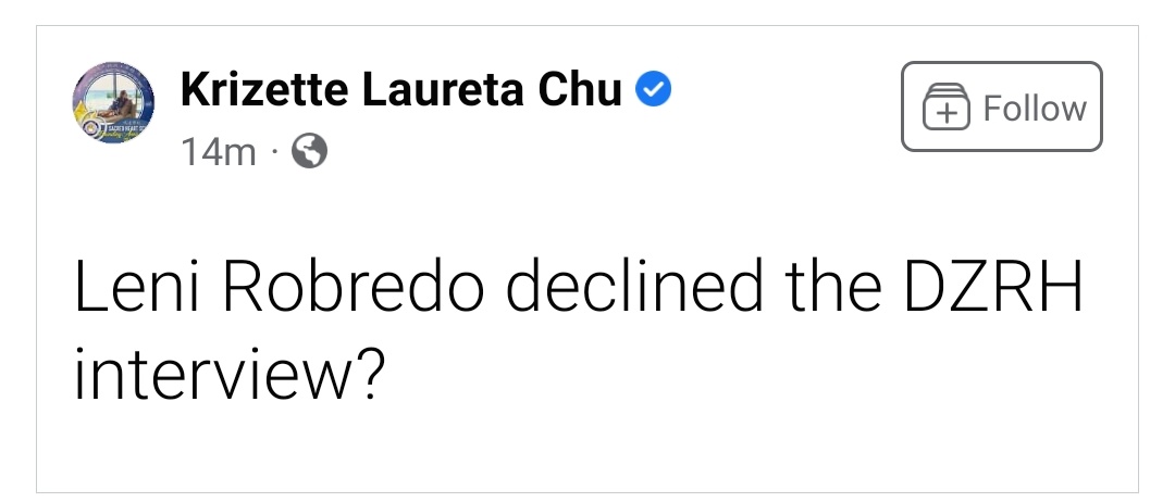 boboDilawan's tweet photo. No to live interview ❌
Yes to scripted interview ✅
#LeniDuwag https://t.co/KdW9qr5pZI