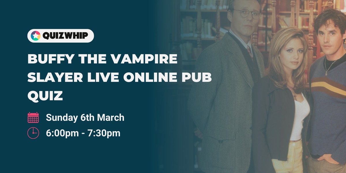 Join us TONIGHT on Sunday 6th March at 6:00pm for our Buffy the Vampire Slayer live online pub quiz to test your knowledge across Sunnydale and win some prizes! Book your ticket now: bit.ly/3nQ0Hha #btvs #pubquiz