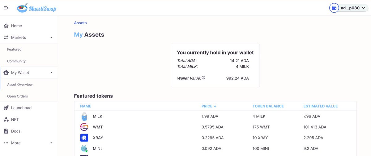 MuesliSwapTeam's tweet photo. But how much are they worth? 🥛💰

Quickly assess the value of the tokens in your wallet by using our new Asset Overview page! All our featured tokens in your wallet at a glance 👀
https://t.co/3hmX1b3iaA https://t.co/3TkZVhjQYa