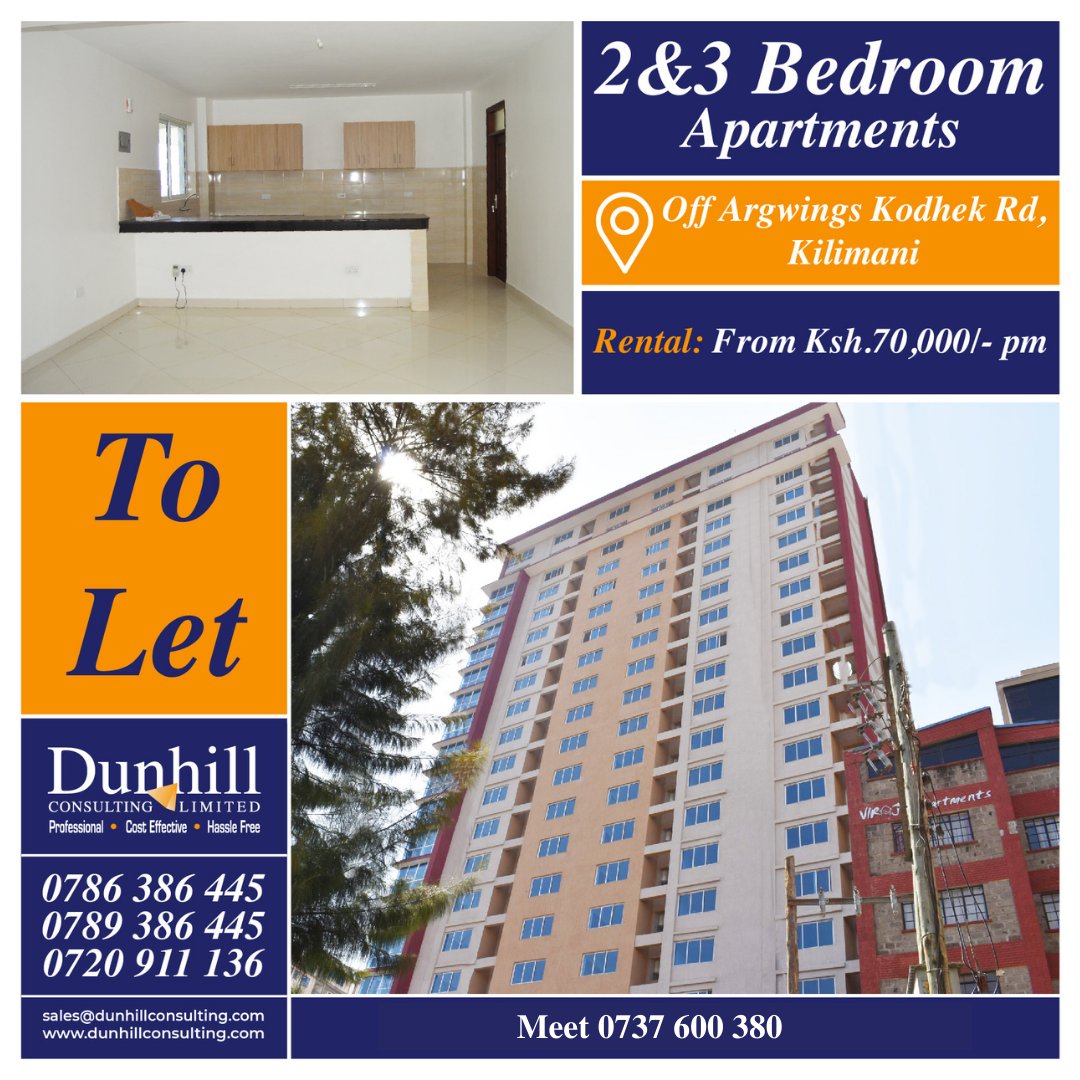 📞0789 386 445 / 0786 386 445 / 0720 911 136
Email: sales@dunhillconsulting.com
dunhillconsulting.com

#dunhillconsulting #nairobi #kenya #kilimani #2bedroom #3bedroom #tolet #rent #apartmenttolet #apartment #realtor #estateagent #realestate #afforable