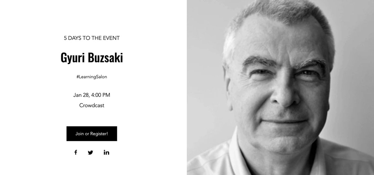 criticalneuro's tweet photo. Friends of the #learningSalon, please mark your calendars &amp; pen your book margins as we host:

György Buzsáki,
"The brain from the inside out" 
Friday Jan 28, 4 PM ET. 

Event link: https://t.co/V2piALWcnF
The book: https://t.co/jnVZ6fh6rH
Buzsaki lab: https://t.co/GUWKVEuaqD https://t.co/U5xMfpwpfZ