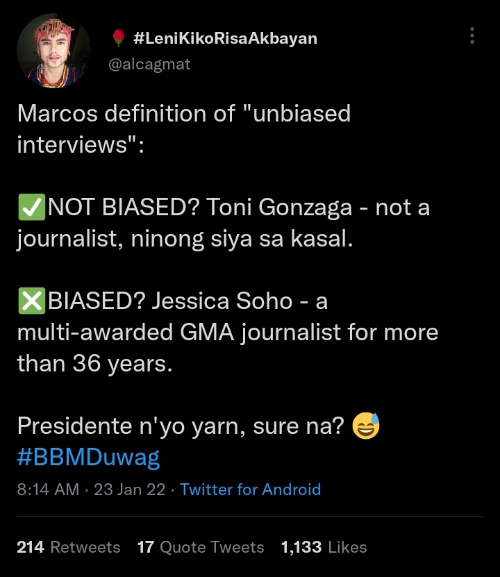 dikyfbtchs's tweet photo. LENI definition of "unbiased interviews"

✅NOT BIASED? Jessica Soho - accept a prerecorded interview where they can edit and manipulate 

❎BIASED? DZRH- Manila times - decline a LIVE interview. Not edited and unfiltered interview

Presidente nyo yan? Sure na? 😅
#LeniDuwag https://t.co/ASYsCGaZIG
