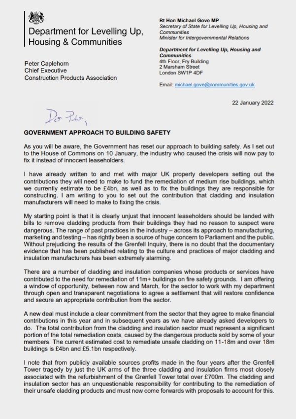 EOCS_Official's tweet image. 🚨

A letter from @michaelgove to the #construction products association @CPA_Tweets  has just been published. 

gov.uk/government/pub…

👇

#EndOurCladdingScandal #cladding #insulation