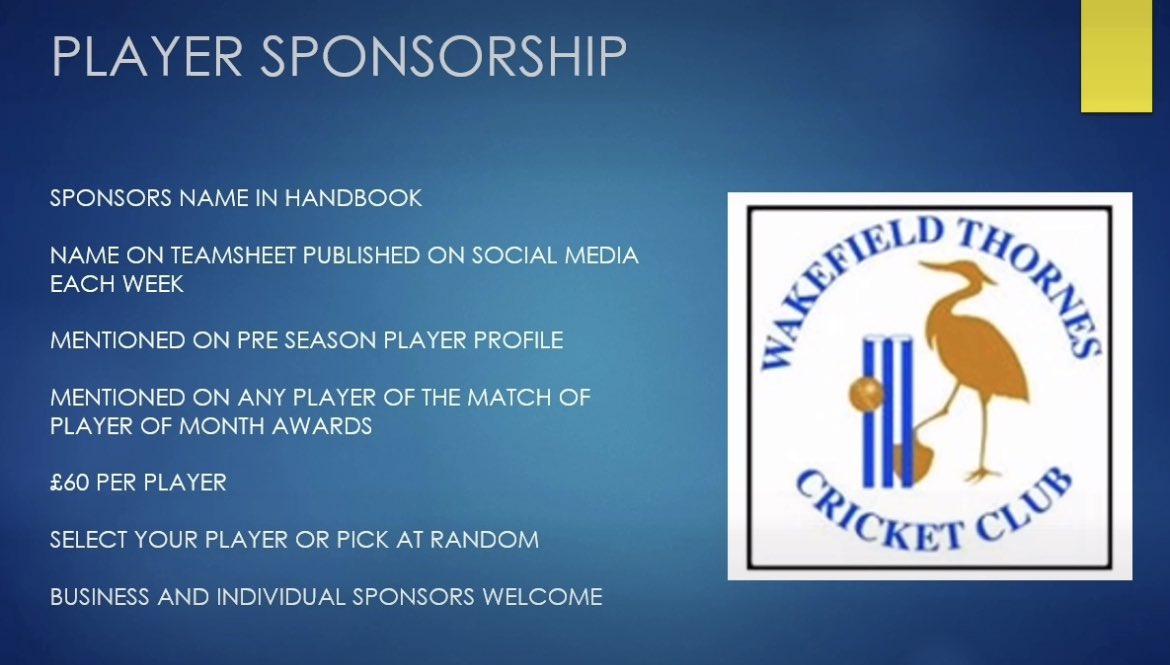 ThornesCC's tweet photo. 2022 sponsor package. 
See below pictures of all sponsorship opportunities. New for this season is the players sponsorship. Open to businesses and individuals. It’s a good opportunity to support the club and to get advertising to over 2,000 social media followers. https://t.co/rUIdt3Za5h