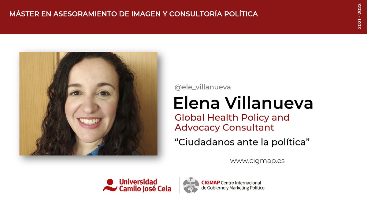 Durante la tarde de ayer sábado nuestros alumnos del <a href="/masterpolitica/">Master Política</a> del <a href="/cigmapucjc/">CIGMAP</a> de la <a href="/universidadcjc/">UCJC</a> disfrutaron de la clase de Elena Villanueva, <a href="/Ele_Villanueva/">Elena Villanueva Olivo</a> , Technical Officer - Consultant en World Health Organization   #ComPol