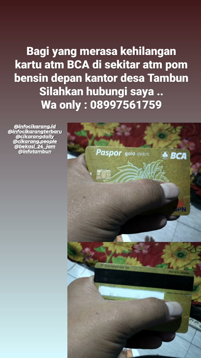 Bagi yang merasa kehilangan, silahkan hubungi yaa ..
Bantu share juga ciks 👍🏼
<a href="/TxtdariTambun/">TxtdariTambun</a> 
<a href="/txtdrbekasi/">TxtdariBekasy 🇵🇸</a> 
<a href="/Txtdriankpabrik/">Txt darianak Pabrik</a> 
<a href="/txtdrbabelan/">Txt dari Babelan</a>