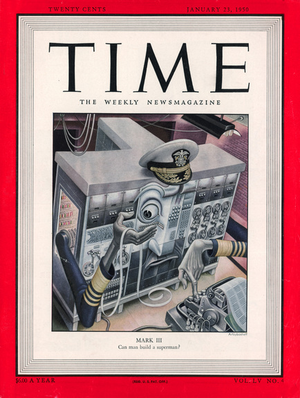 espaceturing's tweet photo. #Journal 23 janvier 1950 : Pour la première fois, un magazine grand public -le @Time- consacre sa une à un ordinateur (Mark III) #Computer #Ordinausore #DigitalHistory https://t.co/DPmJLuUPIc https://t.co/Gwj44PFc2s