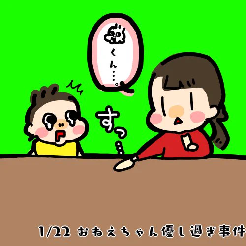 週末に38℃ごえのお熱出した娘氏。昨日はめっちゃお姉ちゃん感すごくて旦那氏と私は震え上がってた。

食欲の化身(言い方)なのに自分のお菓子を泣いてる弟に分け与えるなんて…なんて!!!!すご!!!すき!!!!! 