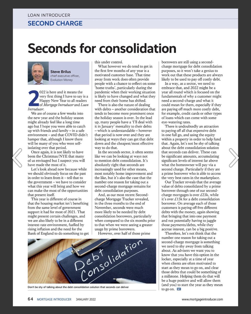 Steve Brilus at client <a href="/EvolutionMoney/">Evolution Money</a> looks at why second charges should be considered for customers seeking to consolidate debt in his latest <a href="/MortgageChat/">Mortgage Introducer</a> blog

issuu.com/mortgageintrod…