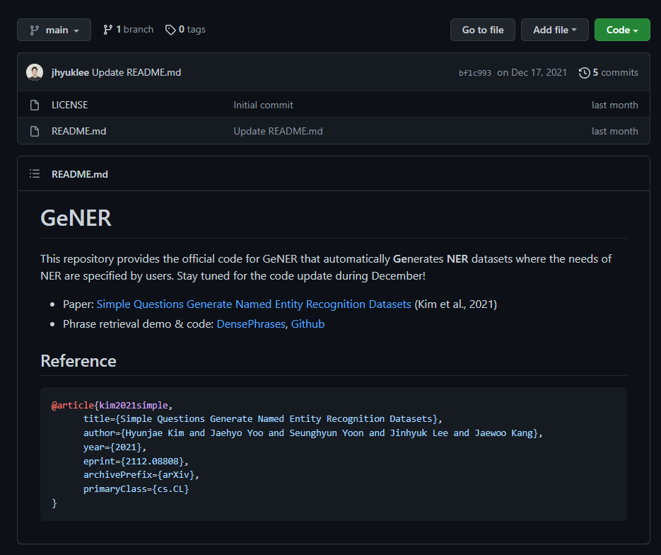 Finchats1's tweet photo. Hey @leejnhk , Hope you are doing well. 
Any update on the GeNER code? It says says 'Stay tuned for the code update during dec' . Is code integrated with DensePhrases? I'm just confused here also yet to go through GeNER paper. Thank you. https://t.co/OLN3IWMBtu