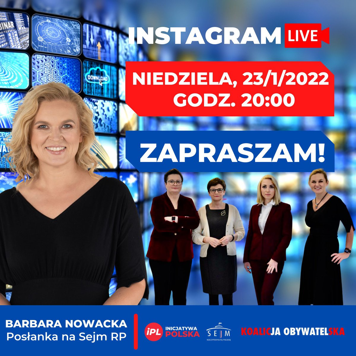 Zapraszamy z @kr_szumilas, @KLubnauer i @gajewska_kinga na rozmowę o kryzysie w systemie edukacji i o #LexCzarnek. Wasze głosy, w tym rodziców i młodych osób przekażemy też na jutrzejszym spotkaniu z Agatą Dudą. Zapraszam o 20 na mój instagram: instagram.com/barbaranowacka…