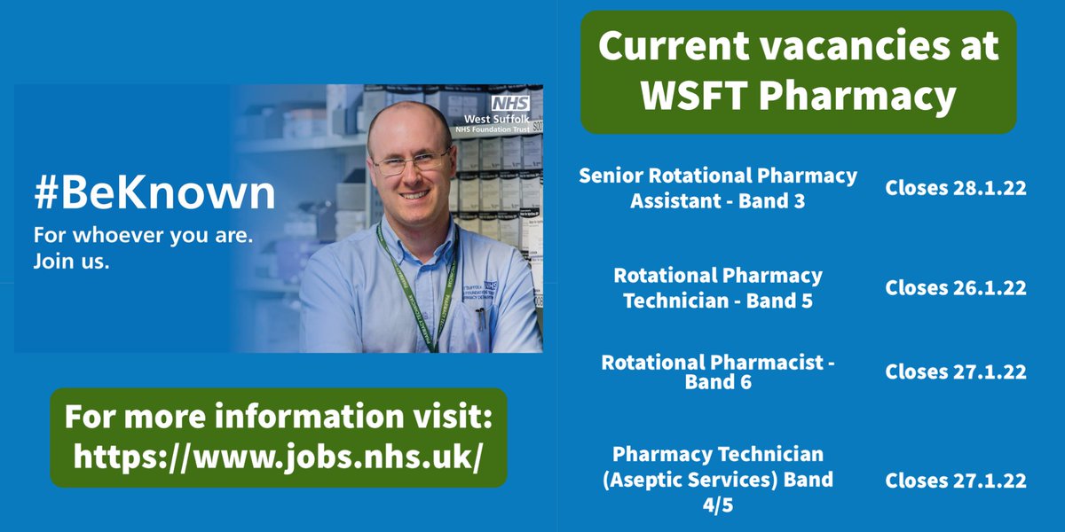 PharmacyWSFT's tweet photo. New Year, New Start!

Current vacancies to join our team @PharmacyWSFT 

#Pharmacists
#PharmacyTechnicians
#PharmacyAssistants https://t.co/BY27yyQp8q
