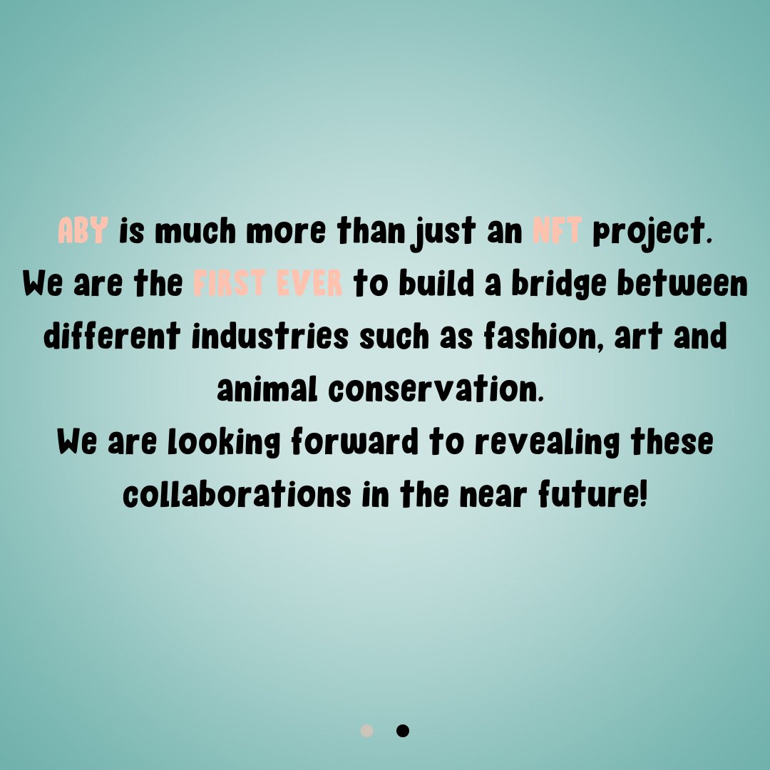 AnimalsByYugen's tweet photo. ABY is much more than just an NFT project.
We are the FIRST EVER to build a bridge between different industries such as fashion, art and wildlife conservation.
We are looking forward to revealing these collaborations in the near future! 🌍🐯🌴
#abyteam #NFT https://t.co/pgPcdVg7Bv