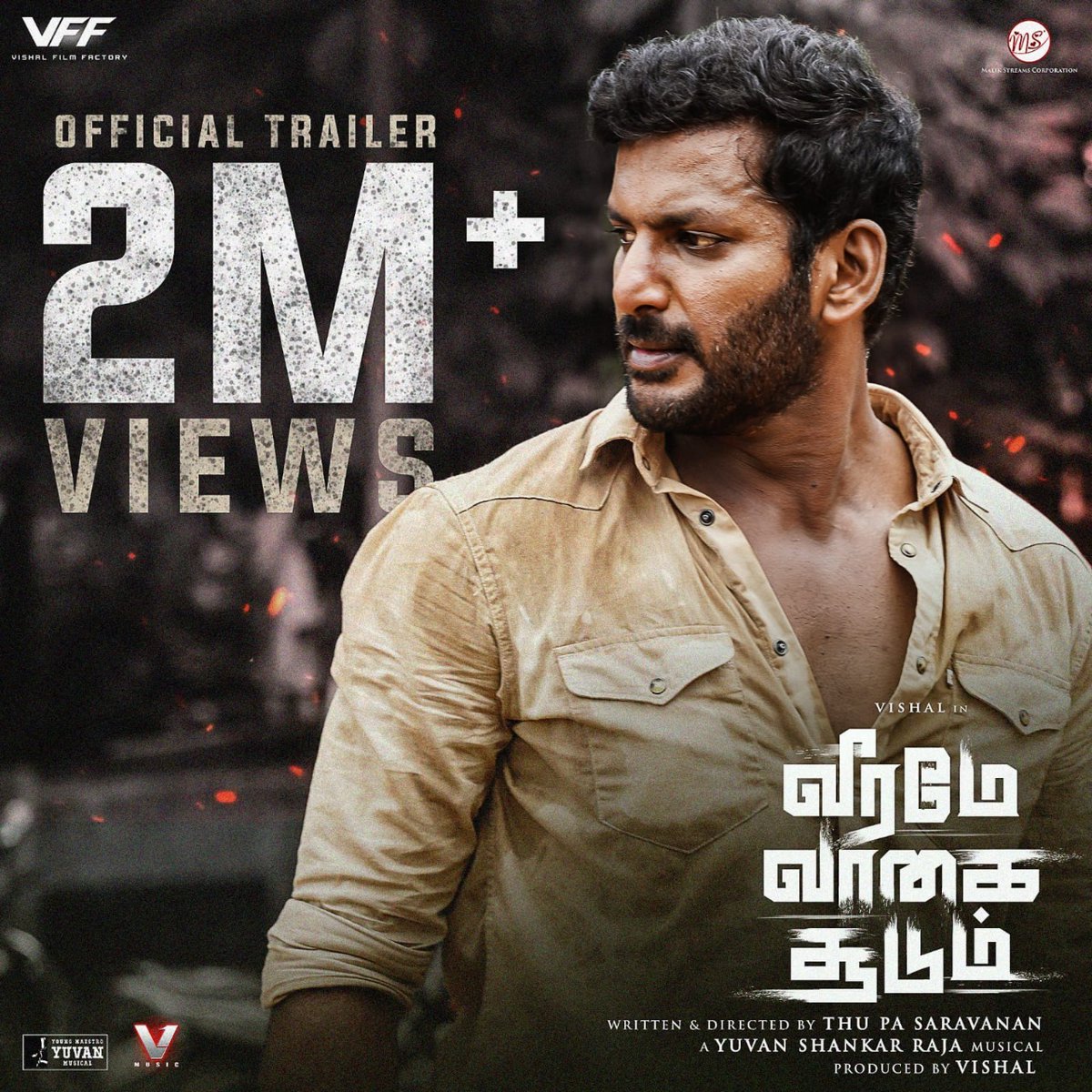 rameshlaus's tweet photo. Overwhelmed with the great response! @VishalKOfficial’s #VVSTrailer crosses 2 million+ views on YouTube ❤️
🔗Tamil: https://t.co/ZViRearVXG
🔗Telugu:
https://t.co/cyPOcWRXrT
#VeeramaeVaagaiSoodumTrailer
#Vishal @Thupasaravanan1 @thisisysr @DimpleHayathi @iYogiBabu https://t.co/fFvHvsRz0o