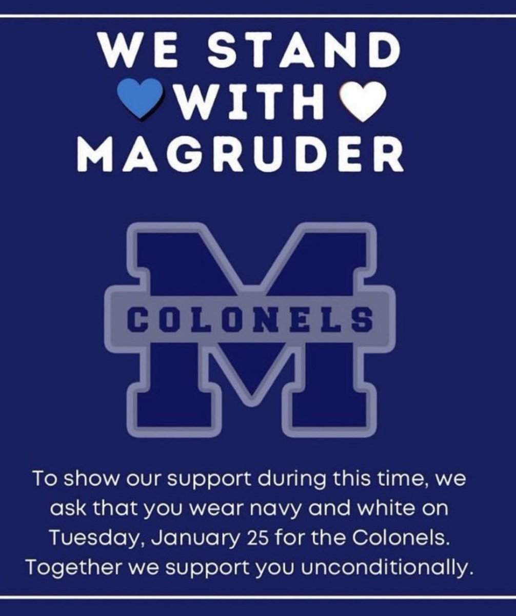 Jeff Sullivan (@mcpsad) on Twitter photo .<a href="/MCPSAthletics/">MCPS Athletics</a> & <a href="/MCPS/">MCPS</a> stand together with <a href="/MagruderAD/">Magruder Athletics Department</a> & <a href="/MagruderHS/">Magruder Colonels</a>. Wear your blue and white on Tuesday, 1/25. We are one with you! .<a href="/MCPSAthletics/">MCPS Athletics</a> & <a href="/MCPS/">MCPS</a> stand together with <a href="/MagruderAD/">Magruder Athletics Department</a> & <a href="/MagruderHS/">Magruder Colonels</a>. Wear your blue and white on Tuesday, 1/25. We are one with you!