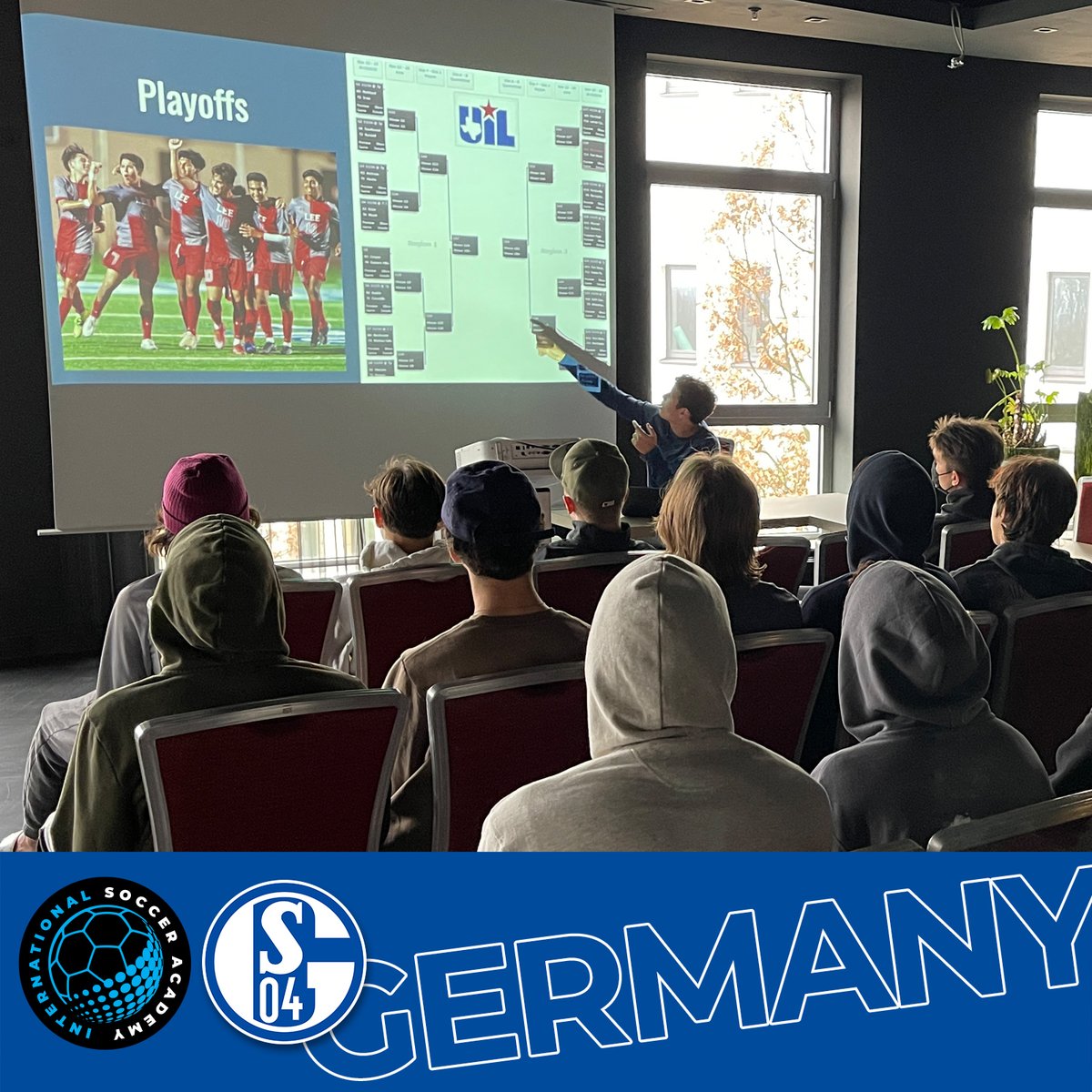 IntSoccerAcad's tweet photo. A stellar presentation from @s04 Integrated Academy midfielder Christian Chandler, who detailed his 2020-2021 Texas 6A State Championship run last year as a sophomore at LEE High School in San Antonio,  Texas ⚽️🏆

#InternationalSoccerAcademy https://t.co/Ef81socJjC