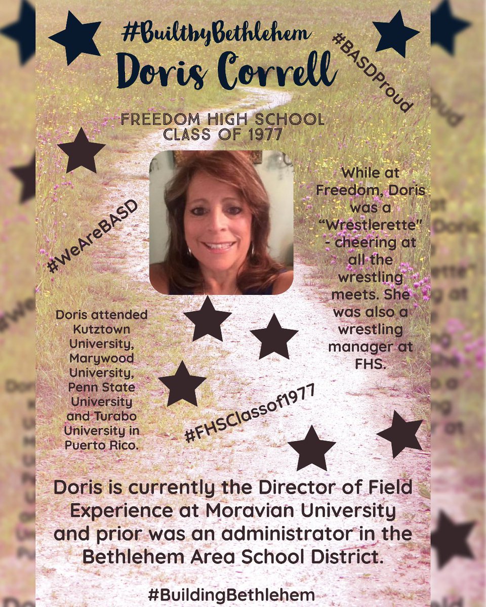 BethlehemAreaSD's tweet photo. This week our Built by Bethlehem Celebrity is Doris Correll a 1977 Graduate of Freedom High School
#Freedomfamily #FreedomHS #BASDproud #BuildingBethlehem
Read more in the BASD e-News: https://t.co/CFiqJqJRHv https://t.co/5OFztjkSdv