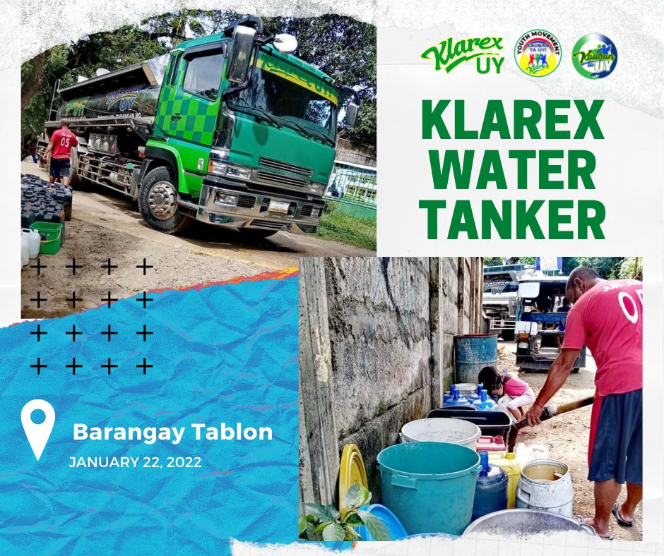 rolandoklarexuy's tweet photo. KLAREX WATER TANKER at Zone 9 Baloy, Barangay Tablon

Pls like and follow the page:
https://t.co/GQ3DACHZBf
#WaterIsLife
#KanunayNagAlagad
#KaubanTaUY
#KaabagKami
#OneMisOrOneCDO https://t.co/xxLx9aDuAz