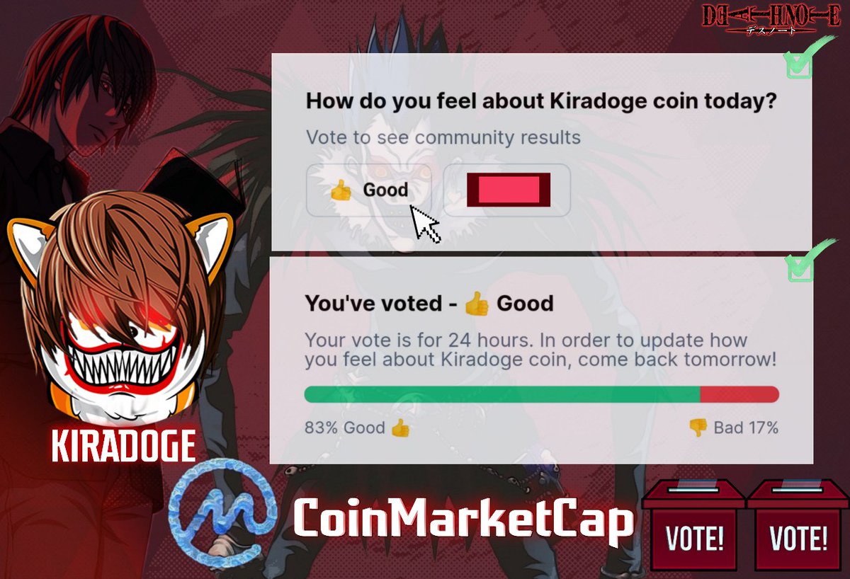 Vote Kiradoge On CoinMarketCap  🚀😈❤️
#Coingecko #CoinMarketCap #Binance #NFTs
#Lottery #Reward8%
coinmarketcap.com/currencies/kir…