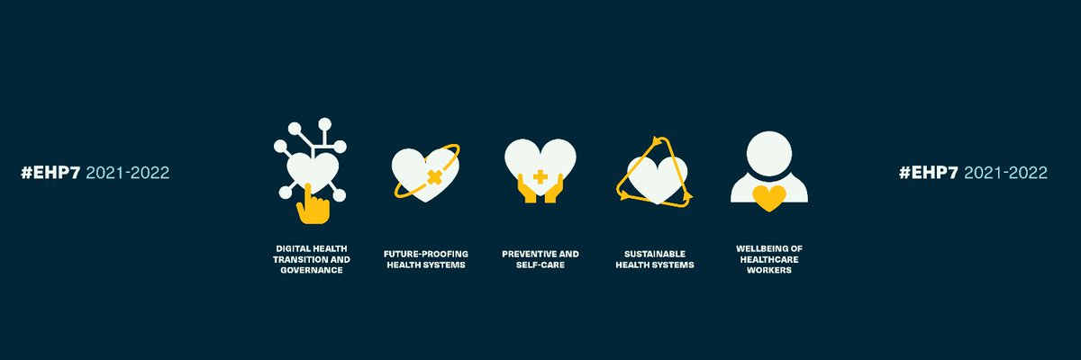 EHP7: Recover, Reinvest, #ReInventHealth
Creating a resilient European Health Union.

💻Digital Transition &amp; Governance
🛡Future-Proofing Health Systems
🍏Preventive &amp; Self-Care
☘ Sustainable Health Systems
🩺Wellbeing of Healthcare Workers

Get in touch: bit.ly/3nOMjG5