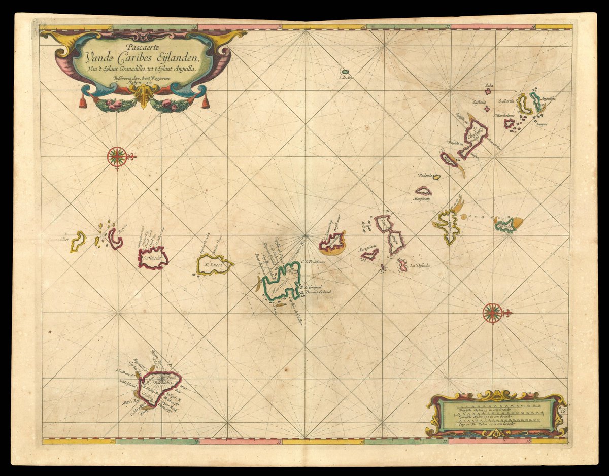 crouchrarebooks's tweet photo. ROGGEVEEN, Arent. Pascaerte vande Caribes Eylanden van ​‘t Eylant Granadillos, tot ​‘t Eylant Anguilla. Amsterdam, c1680.
​
#LesserAntilles #Barbadoes #Grenada #StKitts&amp;Nevis #StLucia #Trinidad&amp;Tobago #Roggeveen #antiquechart #Barbados https://t.co/CIjg9jvZug