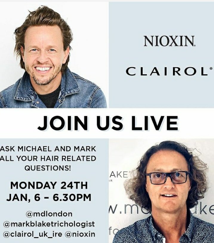 Join my lovely friend <a href="/mdlondon/">michael douglas</a> 💙 and <a href="/MarkBlake_Hair/">Mark Blake hair and beauty</a> over on @clairol_uk_ire  ( Instagram page) live  tomorrow at 6PM  where they will be answering lots of hair related questions xx

I hope you can join them. 💇🏼‍♀️💇‍♂️

❤❤❤