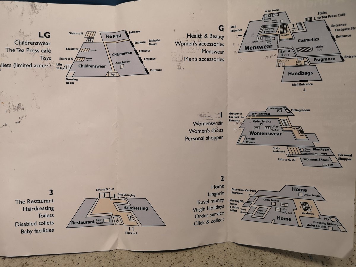 As we all know Browns is a maze of a store. 
Everyone got lost in the building, not surprising as it is several buildings in one.
My friend Amanda Hewitt created this prototype leaflet as part of training to become visual supervisor.
It includes the extension, which is Flannels