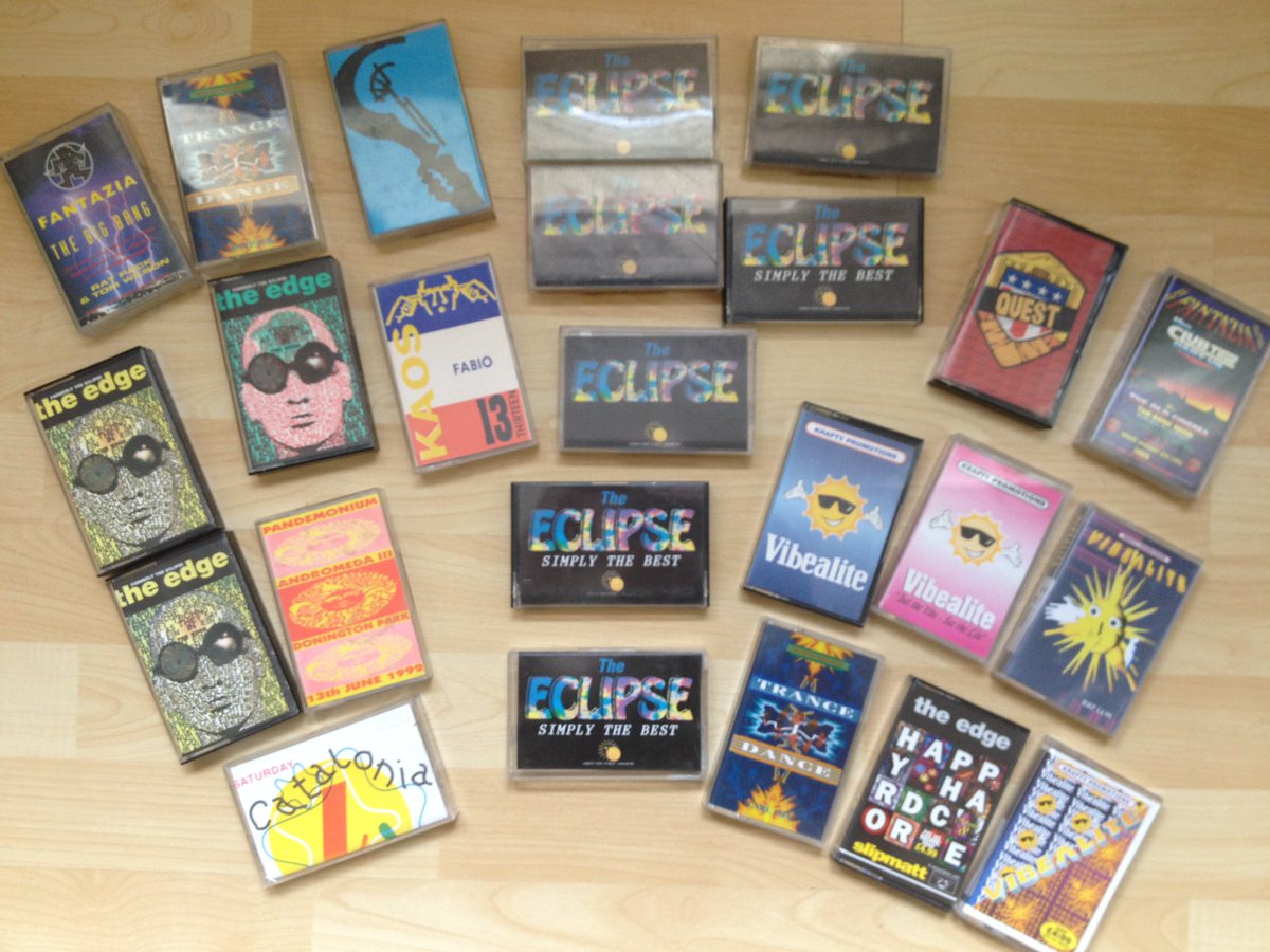oldskoolcore's tweet photo. Show us some pictures of your #oldskool #tape #collections #oldskoolhardcore #eclipse #clubkinetic #theedge #dancetrance #totalkaos #vibealite #shelleys #fantazia #fibreoptic #quest #obsession https://t.co/MHpysD29Fd