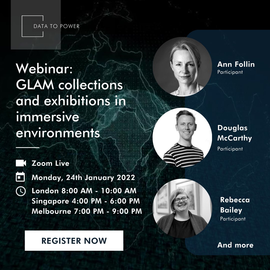 Are you excited about turning @Data_to_Power? 💪

Join the webinar discussion on how #GLAM collections & #exhibitions can do their best in #AR, #VR and other #immersive online environments! 💻✨

✍️Register here ➡️ bit.ly/3IjdW1I

🗓️24 January
⏲️9 am (CET)