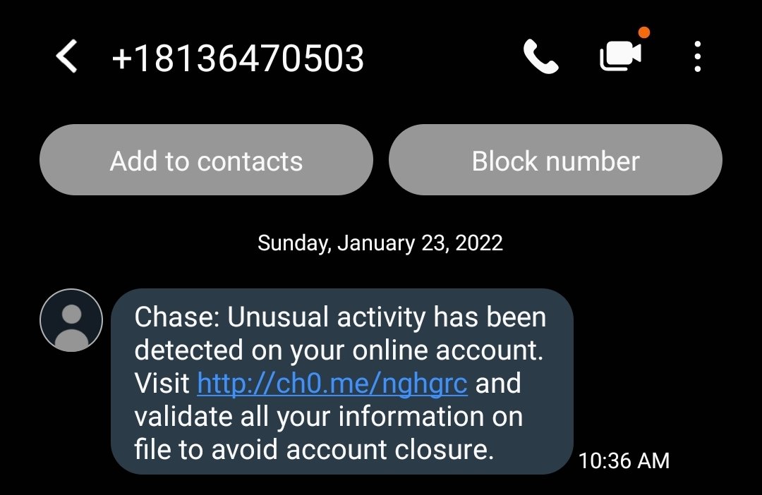 <a href="/ChaseSupport/">Chase Support</a>  Why do these scammers have my phone number and know I have a Chase account? I don't have this issue with any other bank.