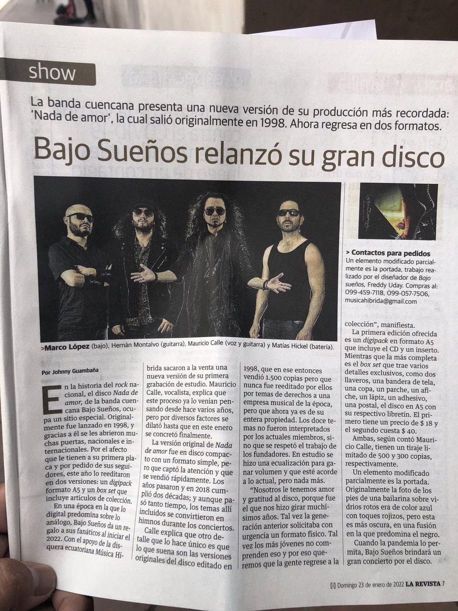 johnnygj333's tweet photo. La banda de rock de #Cuenca, @bajosuenosbanda, lanzó dos versiones de lujo de su disco #NadaDeAmor. Se cumple 23 años de su aparición. La nota completa en La Revista de @eluniversocom https://t.co/iLwD1VT0VK