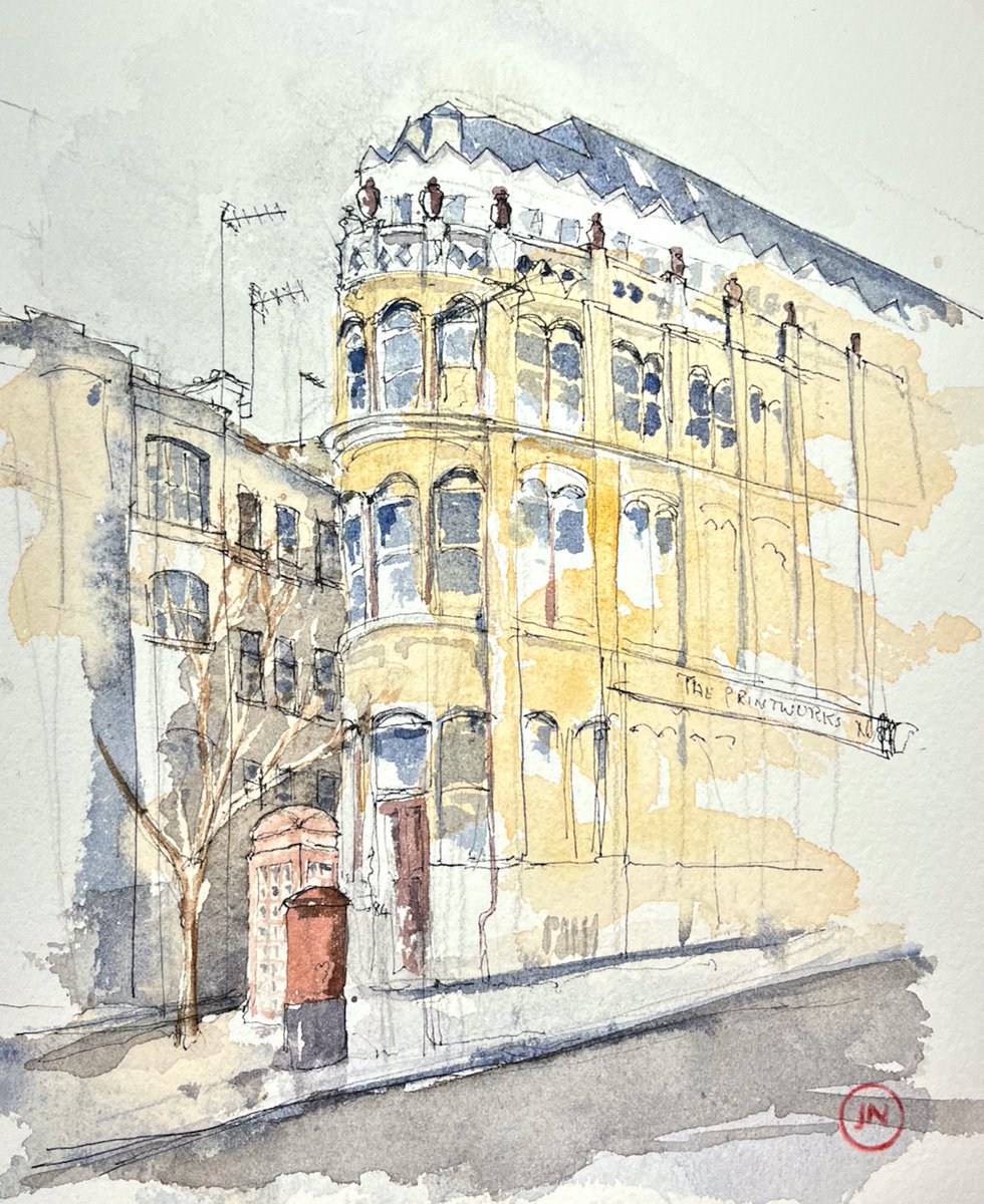 84 Clerkenwell Road EC1, “The Printworks”, sketched yesterday from the corner of St John St and then in the warm in Roni’s Café. 

<a href="/frem_furniture/">Frem Group</a>
#sketchbook
<a href="/UrbSketchLondon/">UrbanSketchersLondon</a> <a href="/urbansketchers/">urbansketchers</a> #urbansketchers #london  #penandwash

Work-in-progress and maps: janesketching.com/2022/01/23/84-…